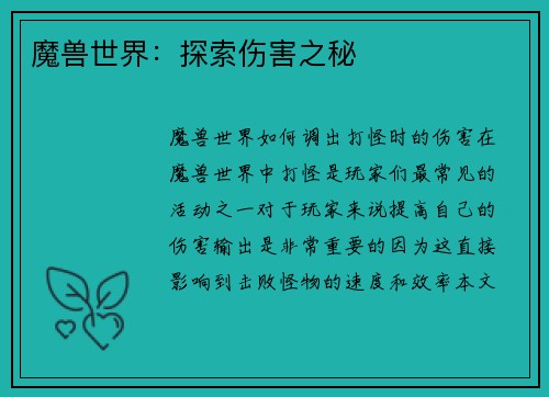 魔兽世界：探索伤害之秘